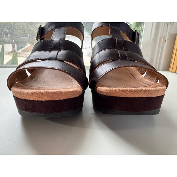 New! Vionic Hoola Tawny T-strap Wedge Platform Sandal, 9.5 wide, brown leather - Picture 3 of 15